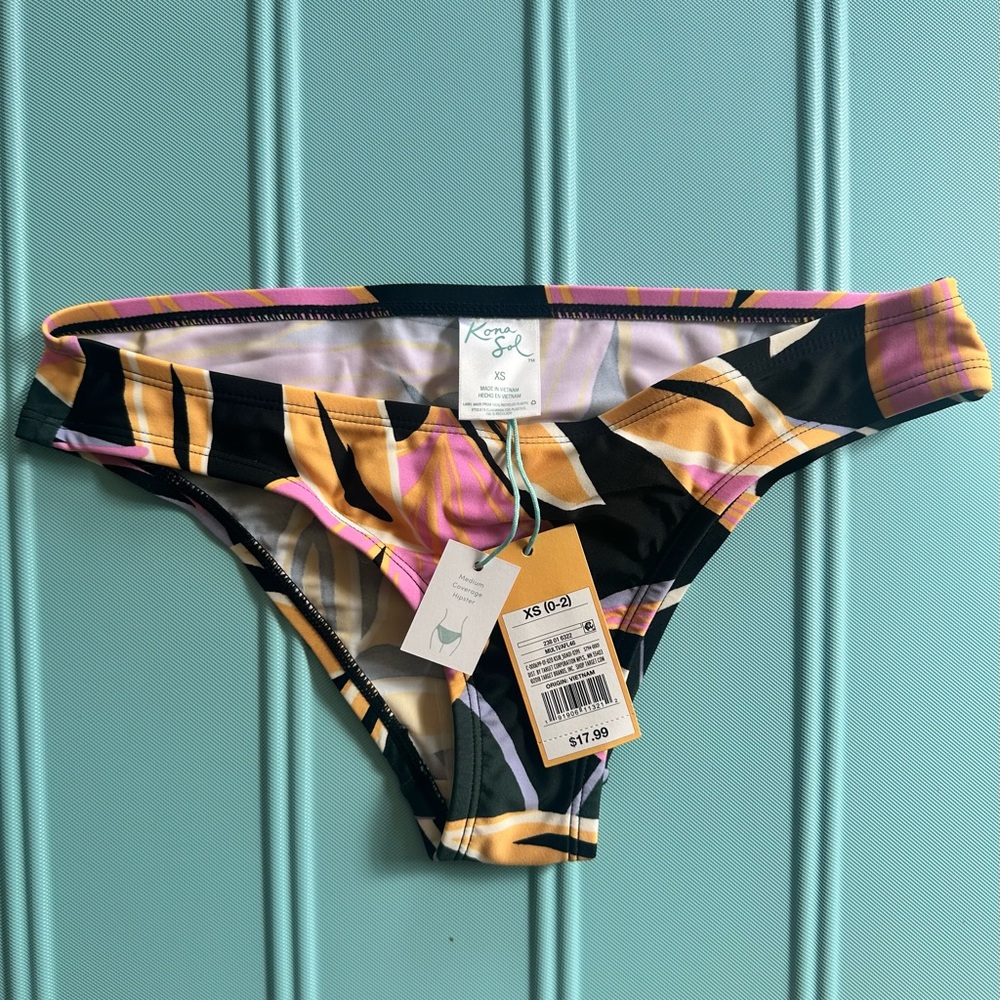 Kona Sol Black and Pink Patterned Bikini Bottom